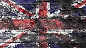 Auf Holz gemalte Flagge Großbritanniens verwittert