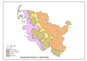 Übersicht der Boden-Dauerbeobachtungsflächen in Schleswig-Holstein (Bodenkundliche Hauptnaturräume Entwurf: B. Burbaum, Layout: K. Litzbach)