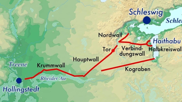 Eine Karte zeigt den Verlauf des Danewerks an.