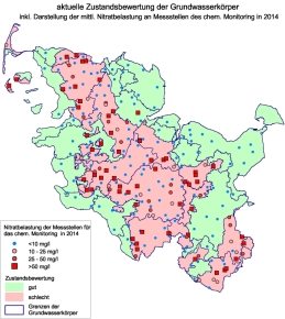 Nitratkonzentrationen an Grundwassermessstellen 2014