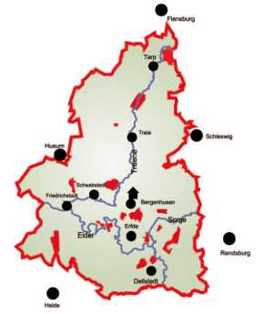 Übersichtskarte des Gebietes der Integrierten Station Eider-Treene-Sorge 