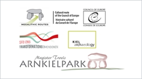 Logos: Megalithic Routes, Council of Europe, SFB 1266 Transformationsdimensionen, Kiel archaeology, Magister Troels Arnkielpark
