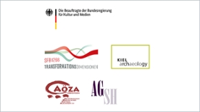 Logos: Die Beauftragte der Bundesregierung für Kultur und Medien, SFB 1266 Transformationsdimensionen, Kiel archaeology, AÖZA, AGSH