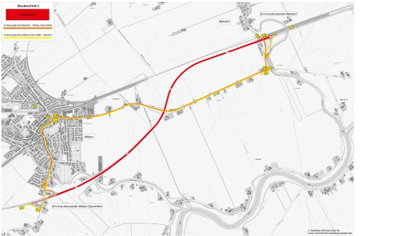 Straßenkarte zur Darstellung der zweiten beschriebenen Umleitung. (Quelle: LBV.SH/LVerm Geo) Straßenkarte zur Darstellung der zweiten beschriebenen Umleitung.