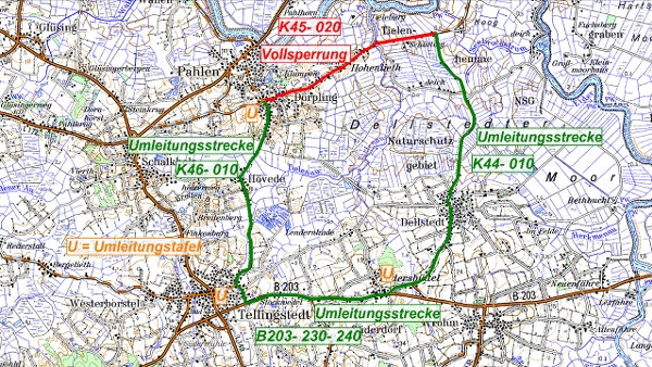 Straßenkarte zur Darstellung der beschriebenen Verkehrsführung. (Quelle: LBV.SH) Straßenkarte zur Darstellung der beschriebenen Verkehrsführung.