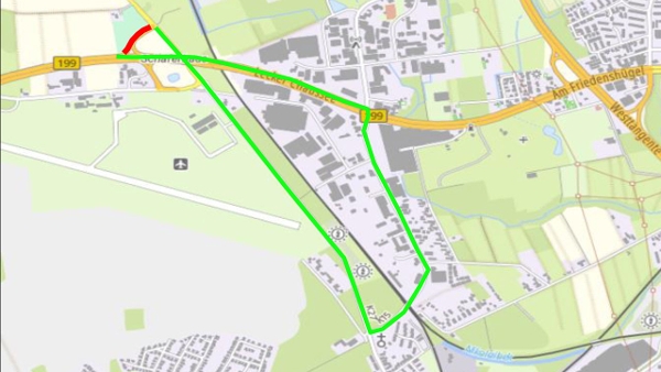 Straßenkarte zur Darstellung der beschriebenen Verkehrsführung Richtung Handewitt. (Quelle: LBV.SH) Straßenkarte zur Darstellung der beschriebenen Verkehrsführung Richtung Handewitt.