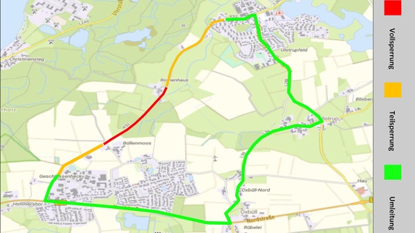 Straßenkarte zur Darstellung der beschriebenen Verkehrsführung. (Quelle: LBV.SH) Straßenkarte zur Darstellung der beschriebenen Verkehrsführung.
