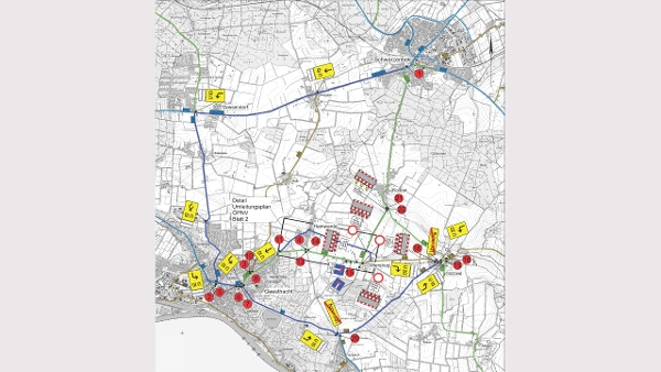 Straßenkarte zur Darstellung der beschriebenen Verkehrsführung. (Quelle: LBV.SH/LVerm Geo) Straßenkarte zur Darstellung der beschriebenen Verkehrsführung.