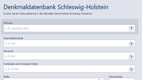 Mehrere Texteingabefelder für die Suche in der Denkmaldatenbank sind im Bild zu sehen.