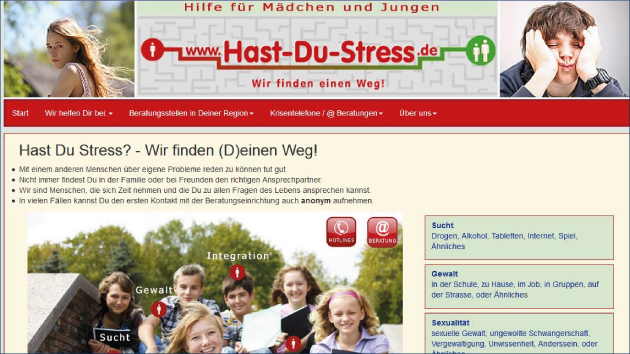 Abbildung der Internetseite von Hast-du-Stress
