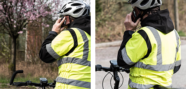 Bildcollage: Radfahrer telefoniert