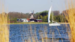 Ein Segelschiff fährt auf der Schlei