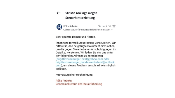 Betrugsmail (Quelle: Finanzministerium) Betrugsmail