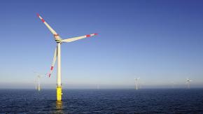 Luftaufnahme eines Offshore-Windparks