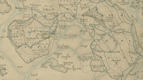  Das Gebiet der Insel Nordstrand auf einer Karte von Franz Geerz, 1888. Rungholt ist im Wasser südlich der Insel eingezeichnet. 