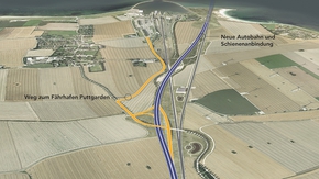 Geplante neue Autobahn- und Schienenanbindung in Puttgarden (Karte)